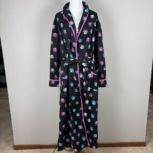 Alexander Del Rossa Robe Womens XL Black Skull & Bones Bow Belted 100% Cotton